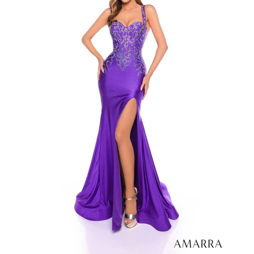 NEW AMARRA fitted hot stone prom dress with sweetheart neckline in purple